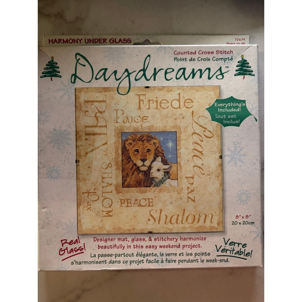Dimensions Daydreams 72679 Peace to All Lion Lamb Counted Cross Stitch Kit Glass